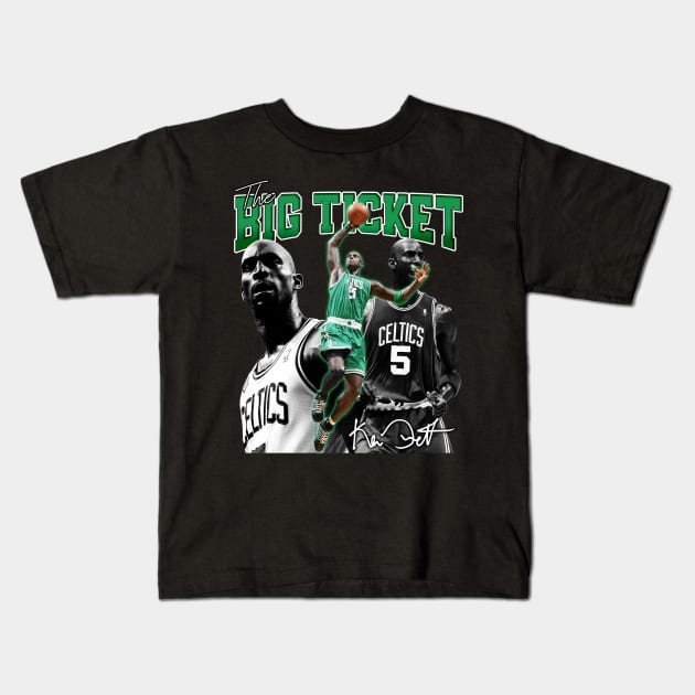 Kevin Garnett The Big Ticket Basketball Signature Vintage Retro 80s 90s Bootleg Rap Style Kids T-Shirt by CarDE